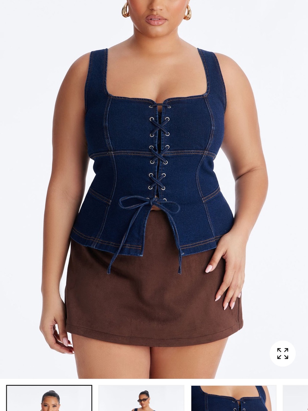 Fashion Nova Dark Wash Denim Lace-Up Corset Tank